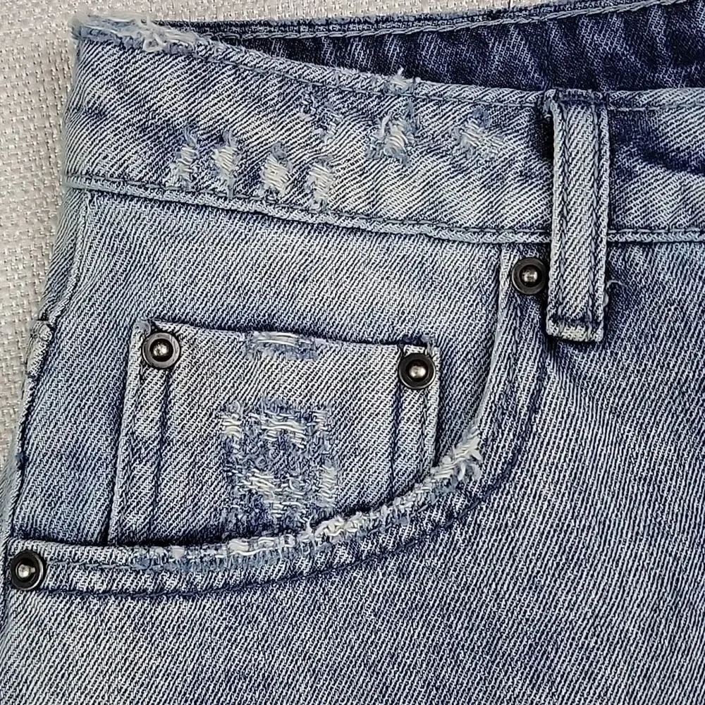 One‎ X One Teaspoon Acid Washed Destroyed Denim Jean Mini Skirt 28